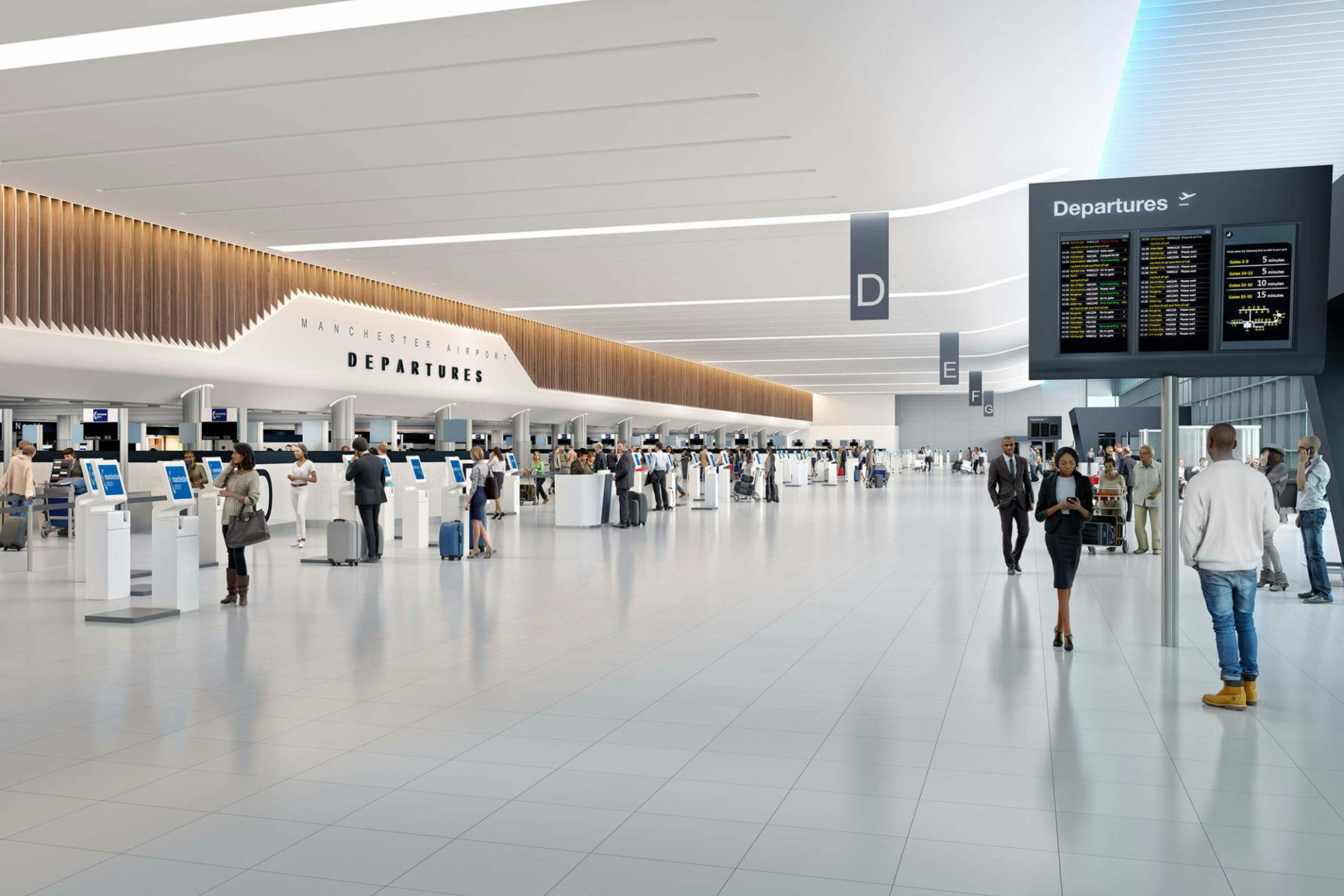 Interior image of Manchester airport departures