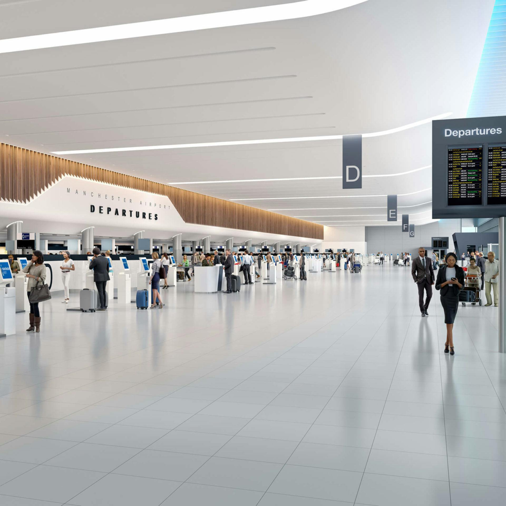 Interior image of Manchester airport departures